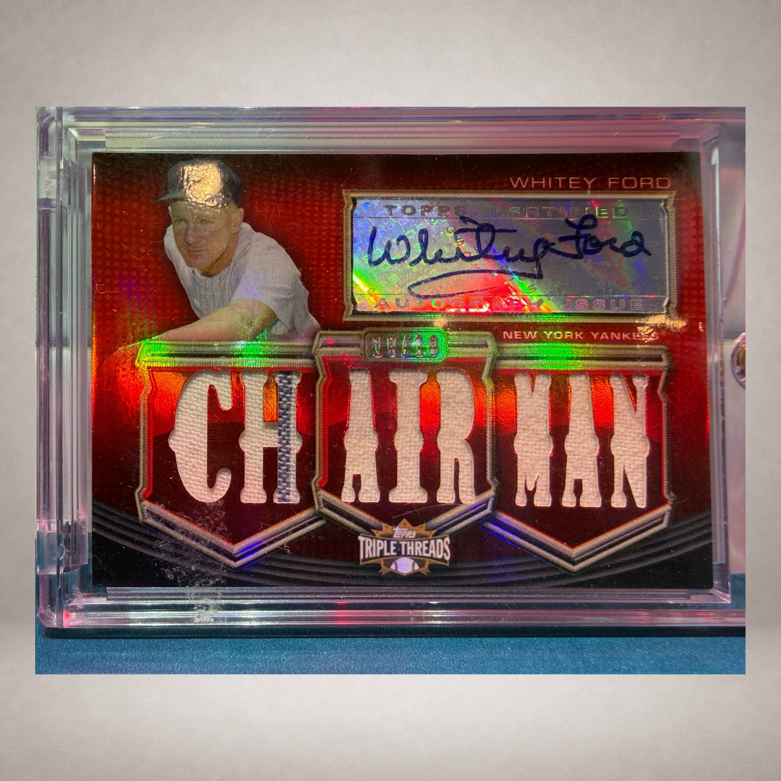 Whitey Ford Topps Triple Threads autograph relic card numbered 18 of 18